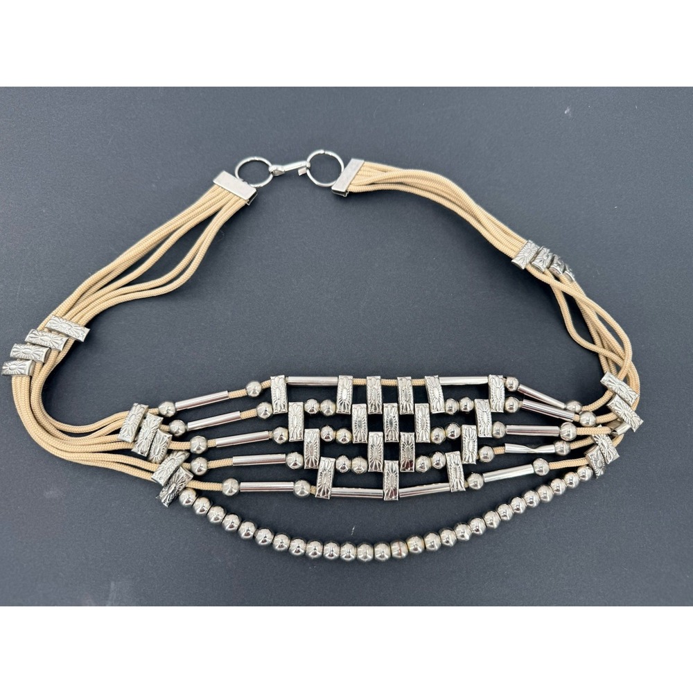 Vtg Boho Multi Strand Beaded‎ Belt Natural Creams Silver Tone Sz 30"